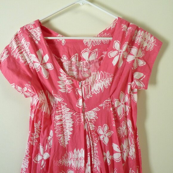 Sweethearts Hawaii maxi cotton tropical floral print dress pink white 14 - Picture 4 of 5